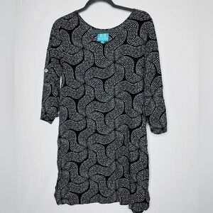 Women’s Escapada Size Small Black Sheath Dress 3/4 Sleeve Abstract Mature Office